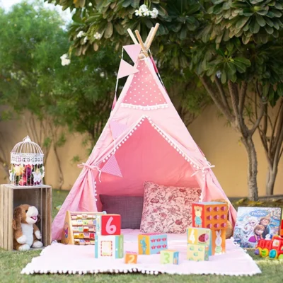 Pink Pompom Teepee Tent