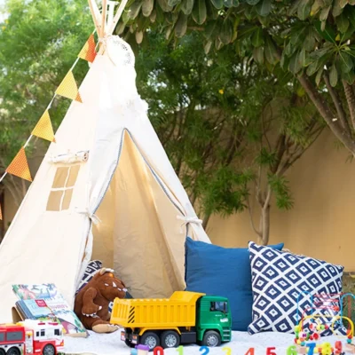 Gray Pompom Teepee Tent