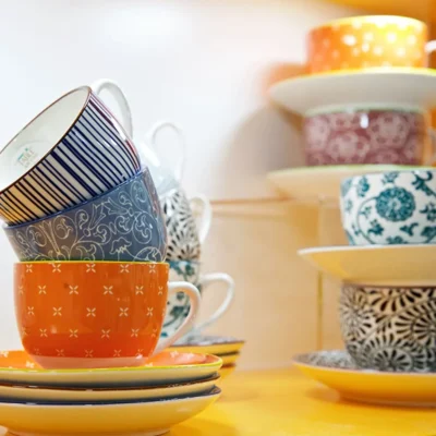 Tue Porcelain Tea Cup And Saucer - Blue Stripes